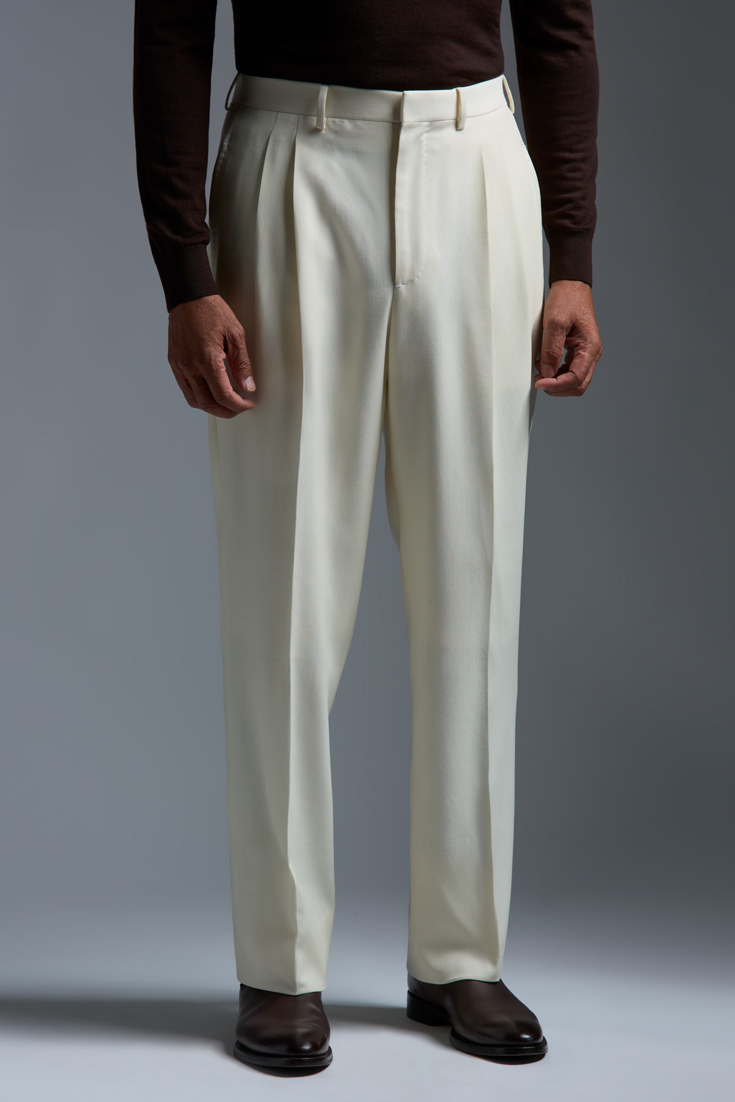 double pleated dress pants Double Pleated White Cotton and Linen Dress Pant